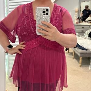 Women’s plus size 22/24 Hot Pink sheer embellished blouse